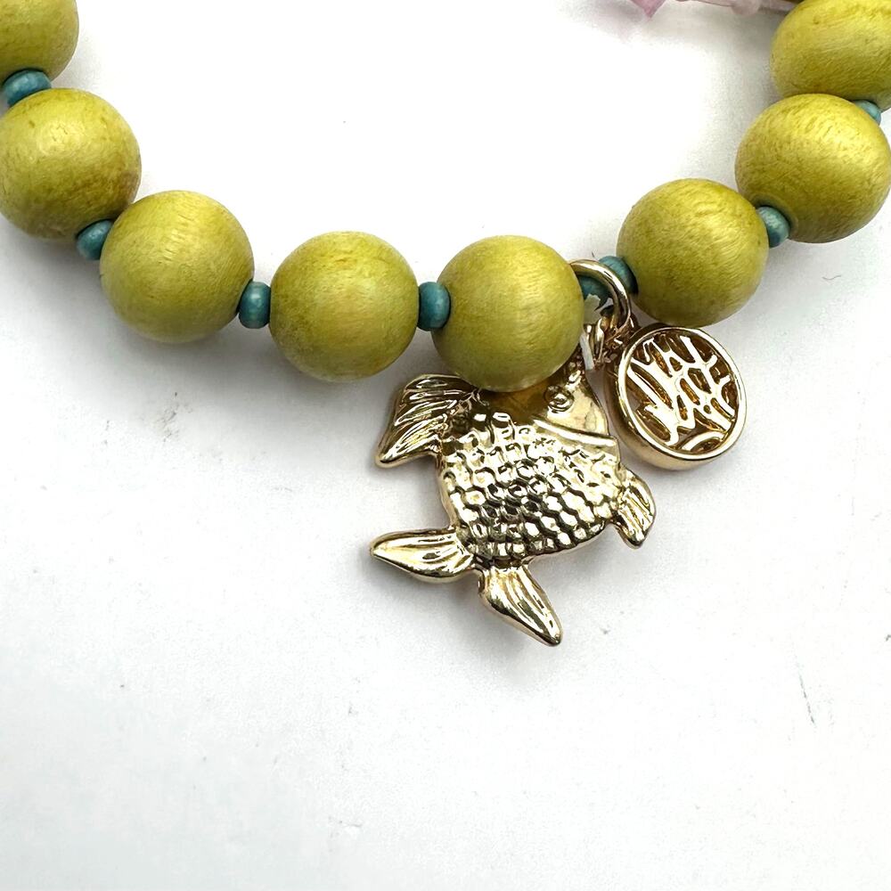 Lilly Pulitzer Wooden Bead Bracelet Loro Green Fish Charm Preppy Beaded NWT